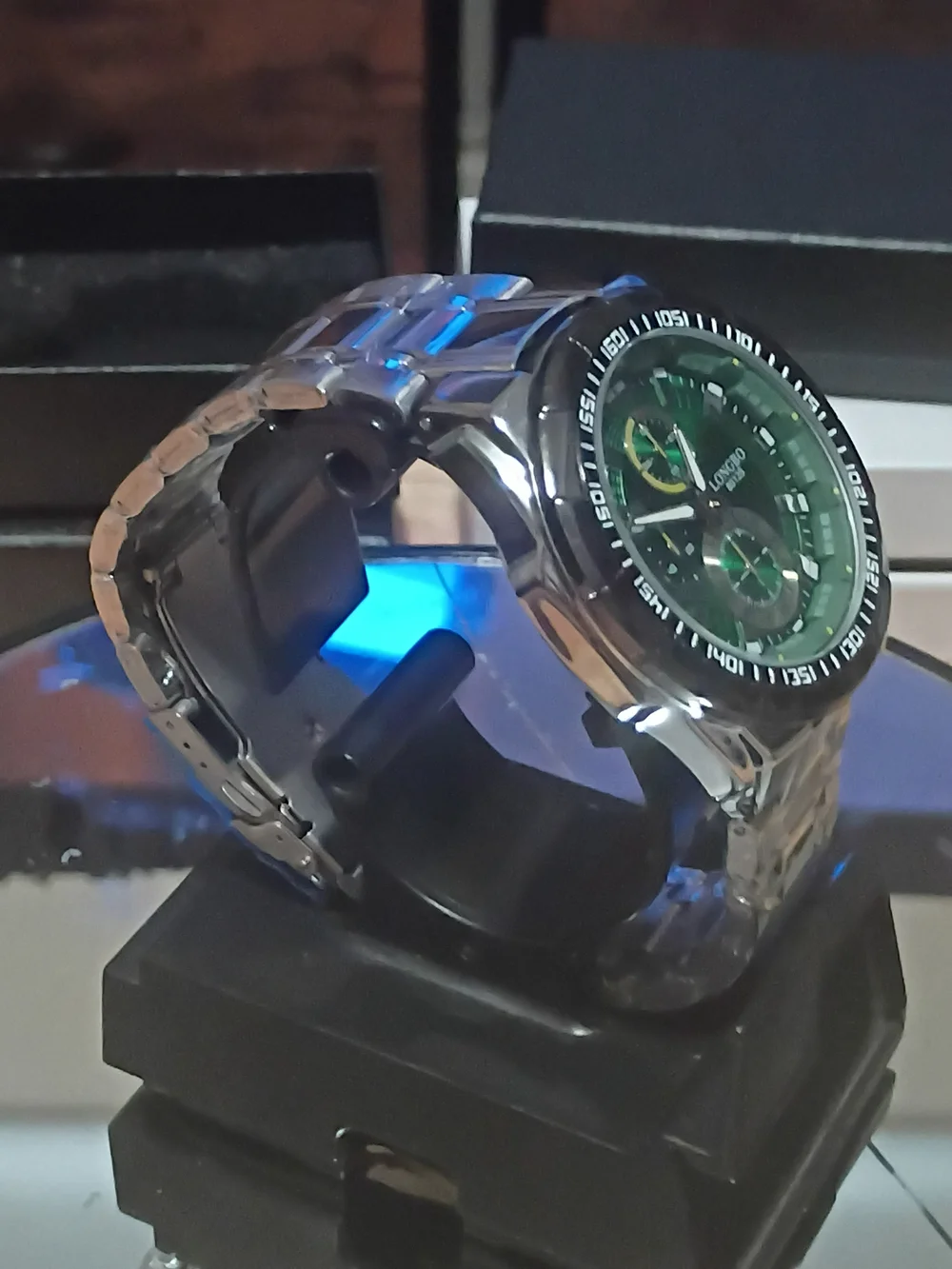Longbo Green Dial Stainless Steel Chronograph Watch
